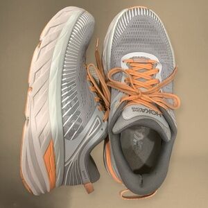 Hoka One One Women's Gray and Peach Athletic Running Shoes